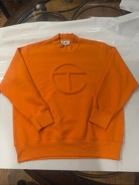Telfar Orange Embossed Logo Crewneck Sweatshirt - Men T1
